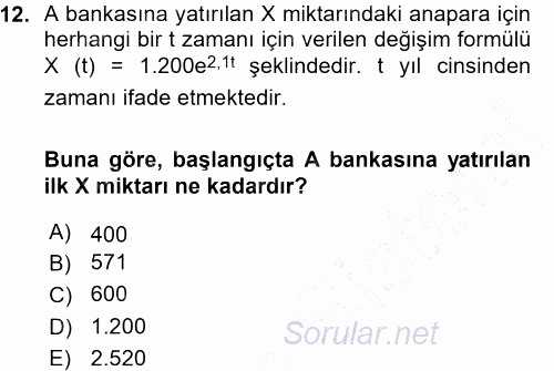 Matematiksel İktisat 2015 - 2016 Ara Sınavı 12.Soru