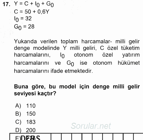 Matematiksel İktisat 2015 - 2016 Ara Sınavı 17.Soru