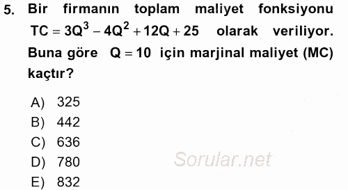 Matematiksel İktisat 2015 - 2016 Ara Sınavı 5.Soru