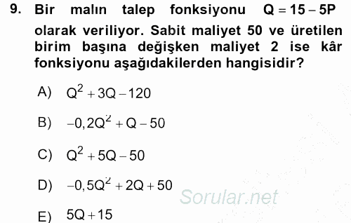 Matematiksel İktisat 2015 - 2016 Ara Sınavı 9.Soru