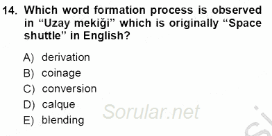 Dilbilim 1 2012 - 2013 Ara Sınavı 14.Soru
