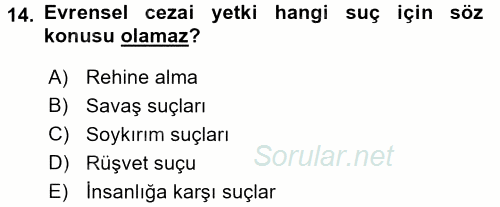 Uluslararası Hukuk 2 2016 - 2017 Ara Sınavı 14.Soru