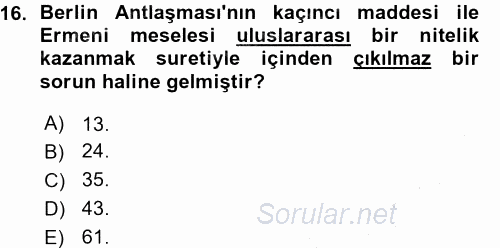 Osmanlı Tarihi (1876–1918) 2015 - 2016 Ara Sınavı 16.Soru