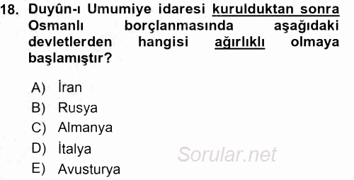 Osmanlı Tarihi (1876–1918) 2015 - 2016 Ara Sınavı 18.Soru