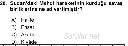 Osmanlı Tarihi (1876–1918) 2015 - 2016 Ara Sınavı 20.Soru