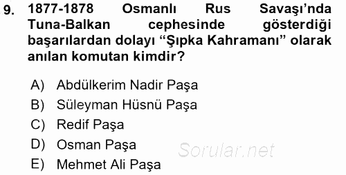 Osmanlı Tarihi (1876–1918) 2015 - 2016 Ara Sınavı 9.Soru