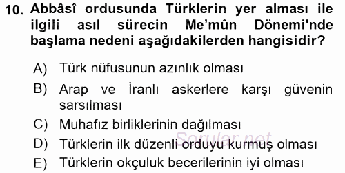 İslam Tarihi ve Medeniyeti 2 2017 - 2018 Dönem Sonu Sınavı 10.Soru