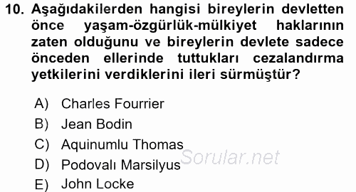 İnsan Hakları Ve Kamu Özgürlükleri 2015 - 2016 Ara Sınavı 10.Soru