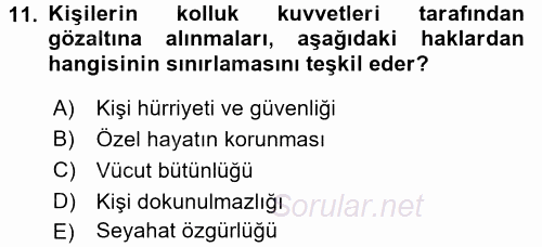İnsan Hakları Ve Kamu Özgürlükleri 2015 - 2016 Ara Sınavı 11.Soru