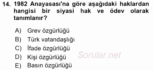 İnsan Hakları Ve Kamu Özgürlükleri 2015 - 2016 Ara Sınavı 14.Soru