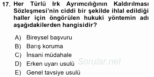İnsan Hakları Ve Kamu Özgürlükleri 2015 - 2016 Ara Sınavı 17.Soru