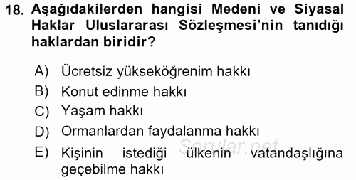 İnsan Hakları Ve Kamu Özgürlükleri 2015 - 2016 Ara Sınavı 18.Soru