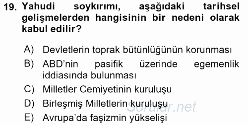 İnsan Hakları Ve Kamu Özgürlükleri 2015 - 2016 Ara Sınavı 19.Soru