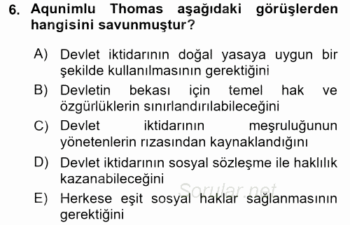 İnsan Hakları Ve Kamu Özgürlükleri 2015 - 2016 Ara Sınavı 6.Soru