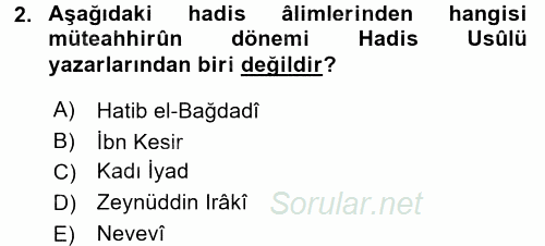 Hadis Tarihi ve Usulü 2015 - 2016 Ara Sınavı 2.Soru