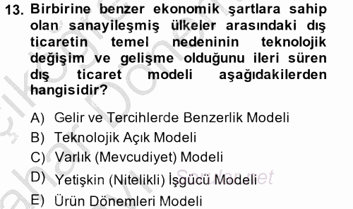 Uluslararası İktisat 2013 - 2014 Ara Sınavı 13.Soru