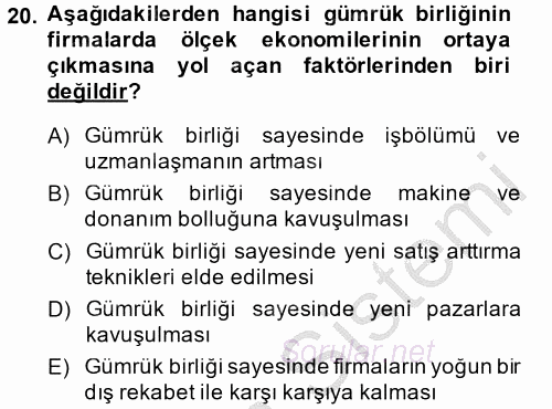 Uluslararası İktisat 2013 - 2014 Ara Sınavı 20.Soru