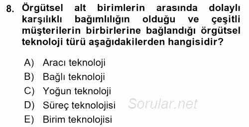 Örgüt Kuramı 2015 - 2016 Ara Sınavı 8.Soru