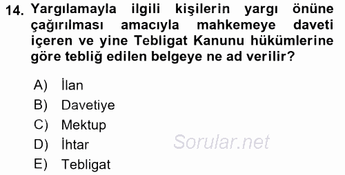 Hukuk Dili Ve Adli Yazışmalar 2016 - 2017 Dönem Sonu Sınavı 14.Soru