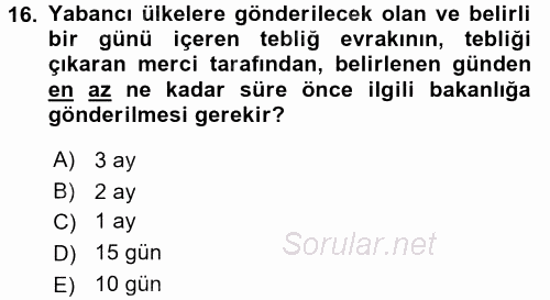 Hukuk Dili Ve Adli Yazışmalar 2016 - 2017 Dönem Sonu Sınavı 16.Soru