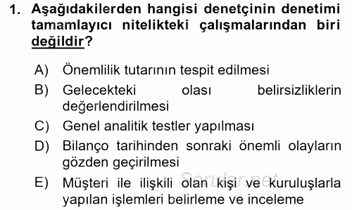 Muhasebe Denetimi ve Mali Analiz 2015 - 2016 Tek Ders Sınavı 1.Soru