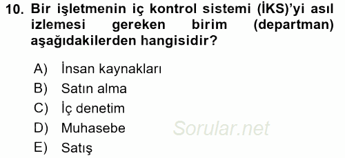 Muhasebe Denetimi ve Mali Analiz 2015 - 2016 Tek Ders Sınavı 10.Soru
