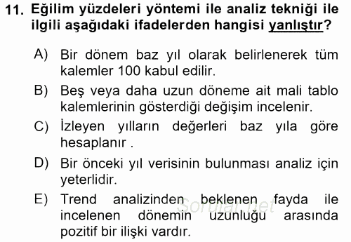 Muhasebe Denetimi ve Mali Analiz 2015 - 2016 Tek Ders Sınavı 11.Soru