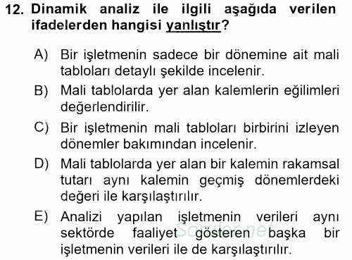 Muhasebe Denetimi ve Mali Analiz 2015 - 2016 Tek Ders Sınavı 12.Soru