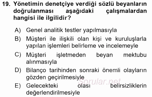 Muhasebe Denetimi ve Mali Analiz 2015 - 2016 Tek Ders Sınavı 19.Soru