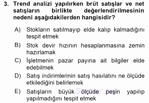 Muhasebe Denetimi ve Mali Analiz 2015 - 2016 Tek Ders Sınavı 3.Soru