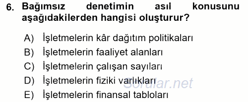 Muhasebe Denetimi ve Mali Analiz 2015 - 2016 Tek Ders Sınavı 6.Soru