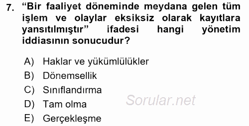 Muhasebe Denetimi ve Mali Analiz 2015 - 2016 Tek Ders Sınavı 7.Soru