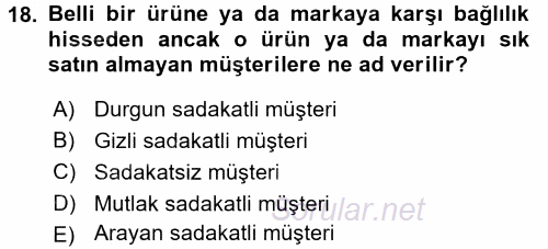 Perakendecilikte Müşteri İlişkileri Yönetimi 2017 - 2018 Ara Sınavı 18.Soru