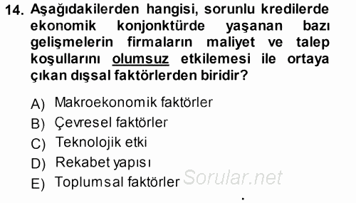 Bankalarda Kredi Yönetimi 2013 - 2014 Dönem Sonu Sınavı 14.Soru