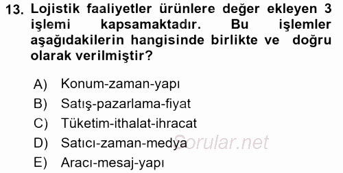 Pazarlama Yönetimi 2017 - 2018 3 Ders Sınavı 13.Soru