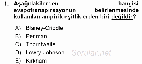 Tarımsal Yapılar ve Sulama 2015 - 2016 Ara Sınavı 1.Soru