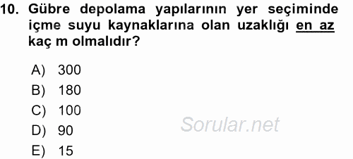 Tarımsal Yapılar ve Sulama 2015 - 2016 Ara Sınavı 10.Soru