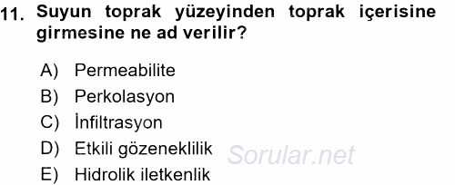 Tarımsal Yapılar ve Sulama 2015 - 2016 Ara Sınavı 11.Soru