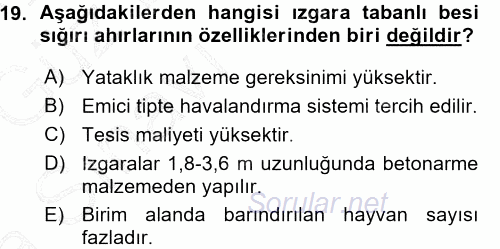 Tarımsal Yapılar ve Sulama 2015 - 2016 Ara Sınavı 19.Soru