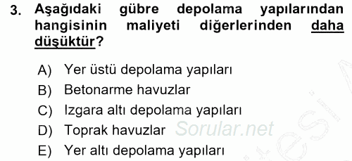 Tarımsal Yapılar ve Sulama 2015 - 2016 Ara Sınavı 3.Soru