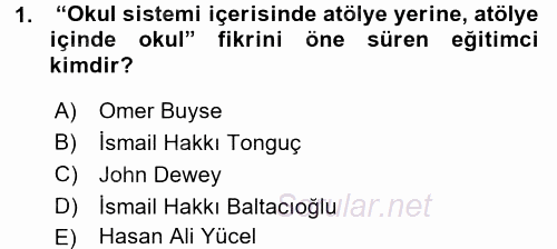 Türk Eğitim Tarihi 2015 - 2016 Dönem Sonu Sınavı 1.Soru