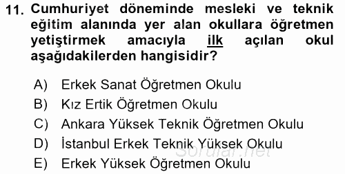 Türk Eğitim Tarihi 2015 - 2016 Dönem Sonu Sınavı 11.Soru