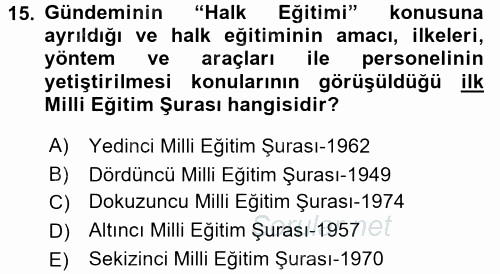 Türk Eğitim Tarihi 2015 - 2016 Dönem Sonu Sınavı 15.Soru