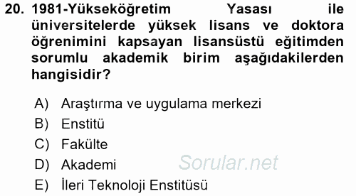 Türk Eğitim Tarihi 2015 - 2016 Dönem Sonu Sınavı 20.Soru