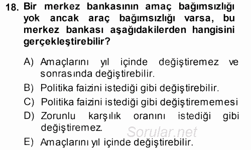 Para ve Banka 2014 - 2015 Tek Ders Sınavı 18.Soru