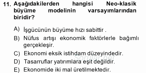 İktisadi Büyüme 2014 - 2015 Tek Ders Sınavı 11.Soru