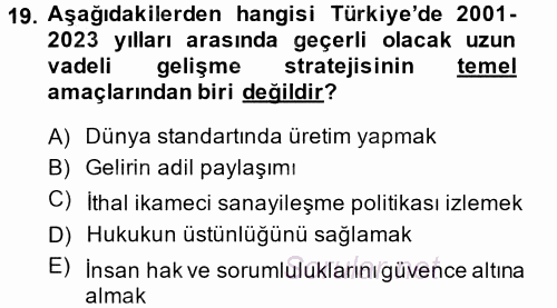 İktisadi Büyüme 2014 - 2015 Tek Ders Sınavı 19.Soru