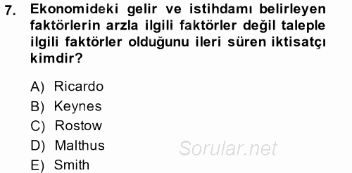 İktisadi Büyüme 2014 - 2015 Tek Ders Sınavı 7.Soru
