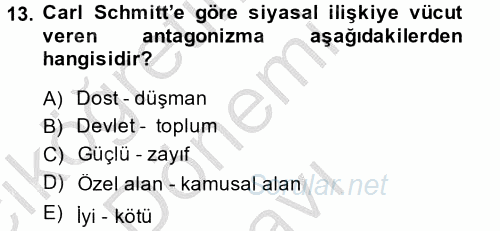 Siyaset Sosyolojisi 2014 - 2015 Dönem Sonu Sınavı 13.Soru