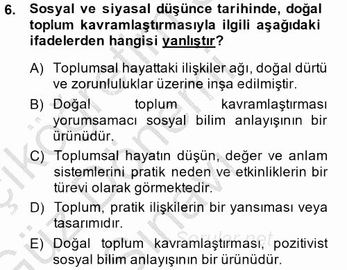 Siyaset Sosyolojisi 2014 - 2015 Dönem Sonu Sınavı 6.Soru